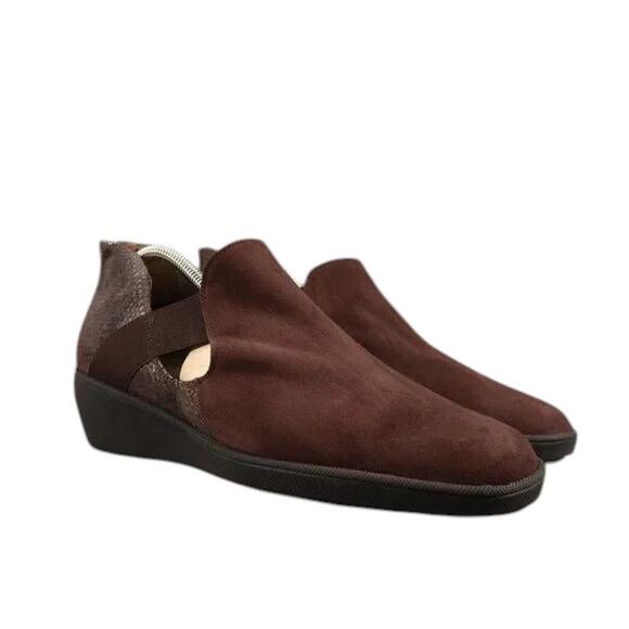 Meucci Shoes Women 10 Bootie Loafer Wedge Slip On Leather Heel Zip Leather Brown - Picture 1 of 16
